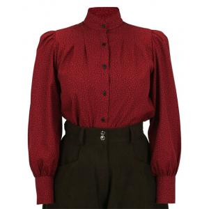  Victorian,Edwardian,Old West Ladies Blouses Burgundy Cotton Floral Traditional Fit Blouses,Colorful Blouses |Antique, Vintage, Old Fashioned, Wedding, Theatrical, Reenacting Costume |