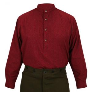  Victorian,Old West Mens Shirts Red Cotton Print Work Shirts |Antique, Vintage, Old Fashioned, Wedding, Theatrical, Reenacting Costume |