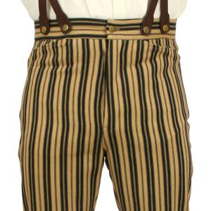  Victorian,Old West,Edwardian Mens Pants Tan,Black Cotton Stripe Dress Pants,Work Pants |Antique, Vintage, Old Fashioned, Wedding, Theatrical, Reenacting Costume |