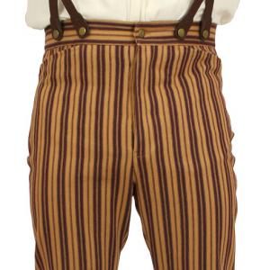  Victorian,Old West,Edwardian Mens Pants Burgundy,Red,Yellow,Gold Cotton Stripe Dress Pants,Work Pants |Antique, Vintage, Old Fashioned, Wedding, Theatrical, Reenacting Costume |