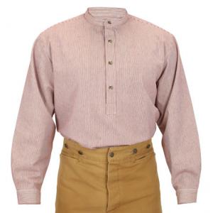  Victorian,Edwardian,Old West Mens Shirts Burgundy,Red Cotton Stripe Work Shirts,Grandfather Shirts |Antique, Vintage, Old Fashioned, Wedding, Theatrical, Reenacting Costume |