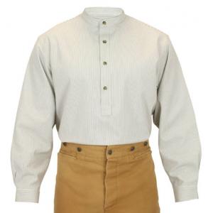  Victorian,Edwardian,Old West Mens Shirts Gray Cotton Stripe Work Shirts,Grandfather Shirts |Antique, Vintage, Old Fashioned, Wedding, Theatrical, Reenacting Costume |