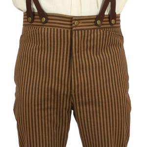  Victorian,Old West,Edwardian Mens Pants Brown Cotton Stripe Dress Pants,Work Pants |Antique, Vintage, Old Fashioned, Wedding, Theatrical, Reenacting Costume |