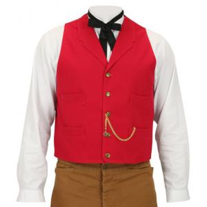  Victorian,Old West,Edwardian Mens Vests Red Cotton Solid Work Vests |Antique, Vintage, Old Fashioned, Wedding, Theatrical, Reenacting Costume |