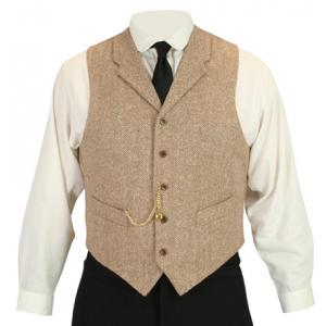  Victorian,Old West,Steampunk,Edwardian Mens Vests Tan,Brown Tweed,Wool Blend Herringbone Dress Vests,Work Vests,Matched Separates,Tweed Vests |Antique, Vintage, Old Fashioned, Wedding, Theatrical, Reenacting Costume |