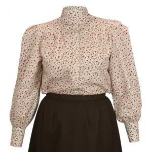  Victorian,Edwardian,Old West Ladies Blouses Ivory,Red Cotton Floral Traditional Fit Blouses,Colorful Blouses |Antique, Vintage, Old Fashioned, Wedding, Theatrical, Reenacting Costume |