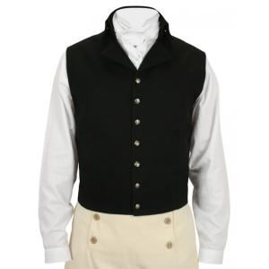  Regency Mens Vests Black Cotton Solid Dress Vests |Antique, Vintage, Old Fashioned, Wedding, Theatrical, Reenacting Costume |