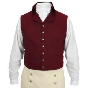  Regency Mens Vests Burgundy,Red Cotton Solid Dress Vests |Antique, Vintage, Old Fashioned, Wedding, Theatrical, Reenacting Costume |