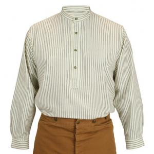  Victorian,Edwardian,Old West Mens Shirts Gray Cotton Stripe Work Shirts,Grandfather Shirts |Antique, Vintage, Old Fashioned, Wedding, Theatrical, Reenacting Costume |