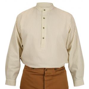  Victorian,Edwardian,Old West Mens Shirts Tan,Brown Cotton Stripe Work Shirts,Grandfather Shirts |Antique, Vintage, Old Fashioned, Wedding, Theatrical, Reenacting Costume |