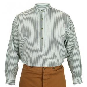  Victorian,Edwardian,Old West Mens Shirts Blue Cotton Stripe Work Shirts,Grandfather Shirts |Antique, Vintage, Old Fashioned, Wedding, Theatrical, Reenacting Costume |
