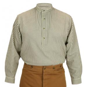  Victorian,Edwardian,Old West Mens Shirts Black Cotton Stripe Work Shirts,Grandfather Shirts |Antique, Vintage, Old Fashioned, Wedding, Theatrical, Reenacting Costume |