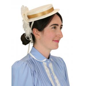  Victorian,Old West,Steampunk,Edwardian Ladies Hats Ivory Solid Boaters,Fascinators |Antique, Vintage, Old Fashioned, Wedding, Theatrical, Reenacting Costume |