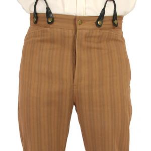  Victorian,Old West,Edwardian,Steampunk Mens Pants Brown,Tan Cotton Stripe Work Pants |Antique, Vintage, Old Fashioned, Wedding, Theatrical, Reenacting Costume |