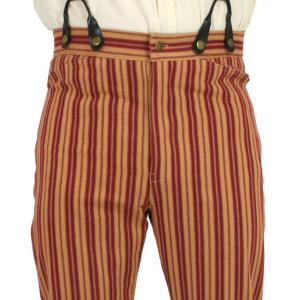  Victorian,Old West,Edwardian,Steampunk Mens Pants Burgundy,Red,Tan,Yellow,Gold Cotton Stripe Work Pants |Antique, Vintage, Old Fashioned, Wedding, Theatrical, Reenacting Costume |