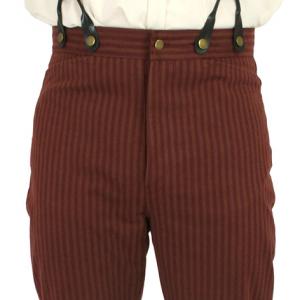  Victorian,Old West,Edwardian,Steampunk Mens Pants Burgundy,Red Cotton Stripe Work Pants |Antique, Vintage, Old Fashioned, Wedding, Theatrical, Reenacting Costume |